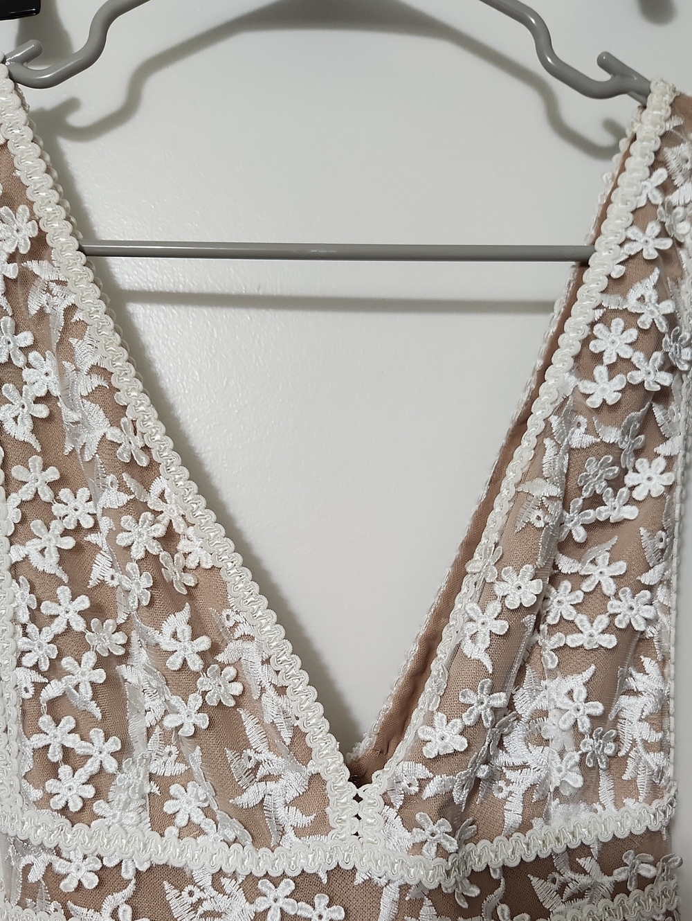 Nadine Merabi Floral Lace A-Line Mini Cocktail Debutante Dress White /Tan Sz XS - Picture 3 of 12